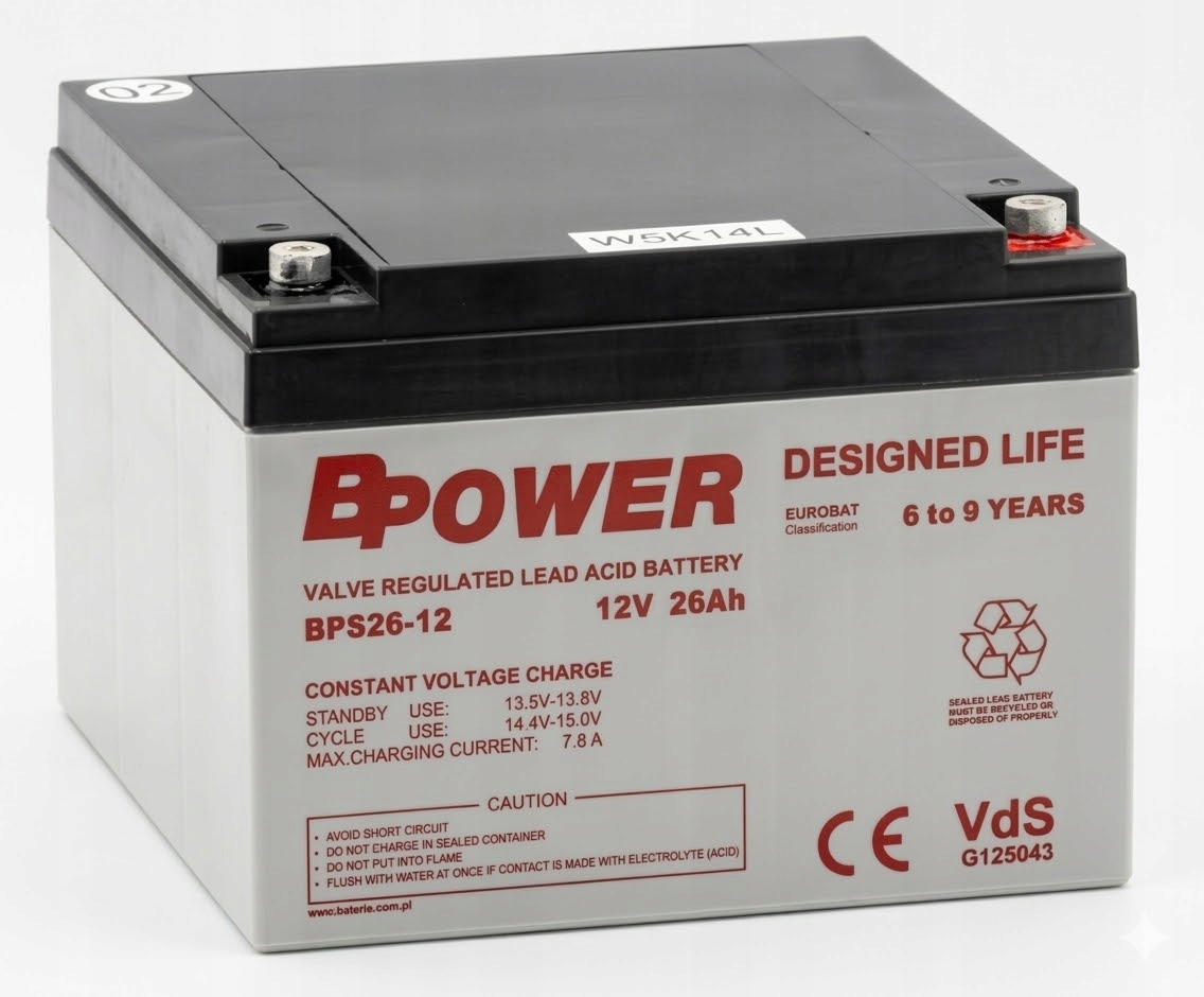 BPower BPS26-12 Akumulator 12V 26Ah z Vds oświetlenie awaryjne zasilanie