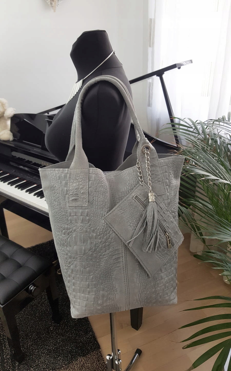 TOREBKA zamszowa worek shopper POMARAŃCZOWA Model V141