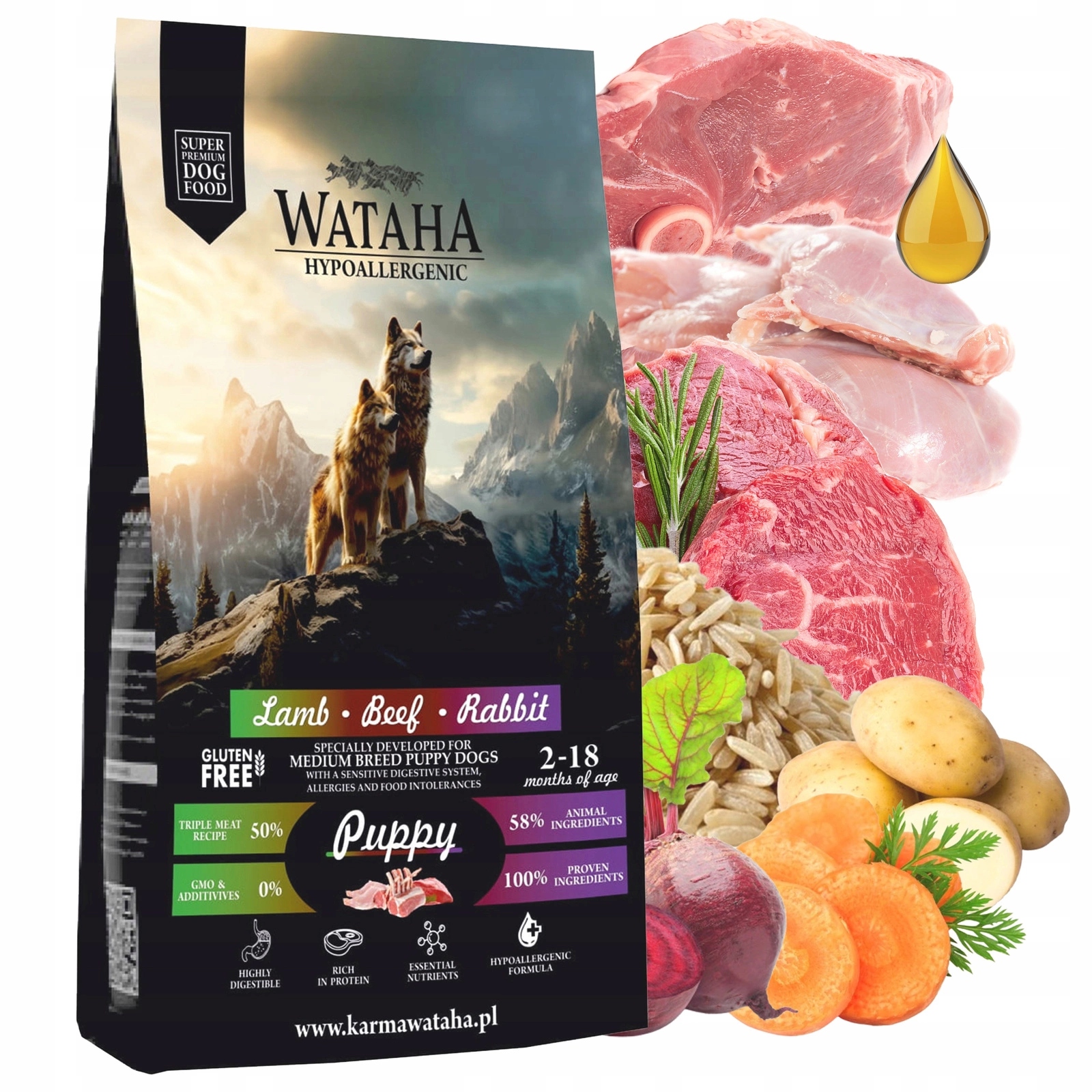 Wataha krmivo Střední plemena Jehněčí králík Hovězí rýže 6 kg
