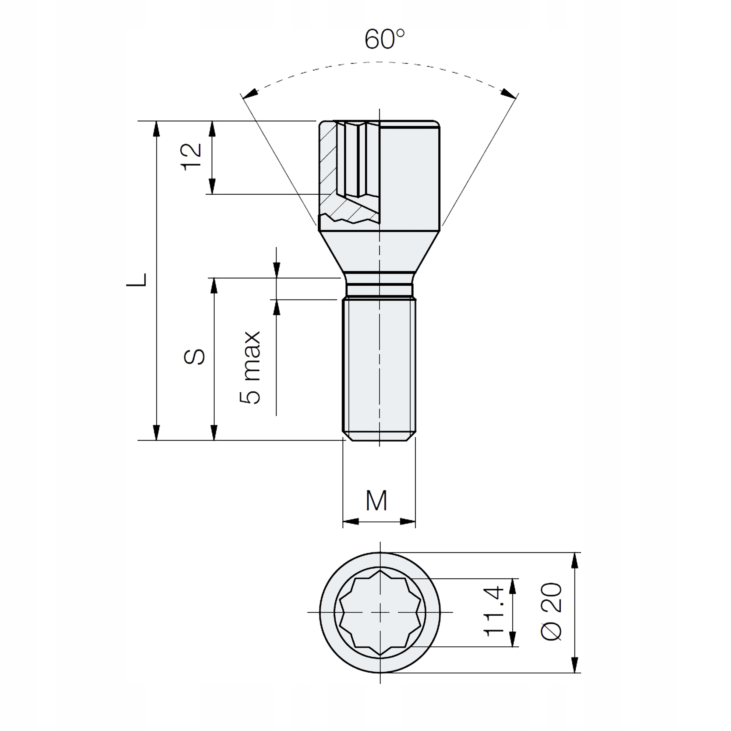 Śruby wąskie M12x1,75 klucz TORX do kół felg VOLVO 850 S70 V70 I II III Wytrzymałość 10.9