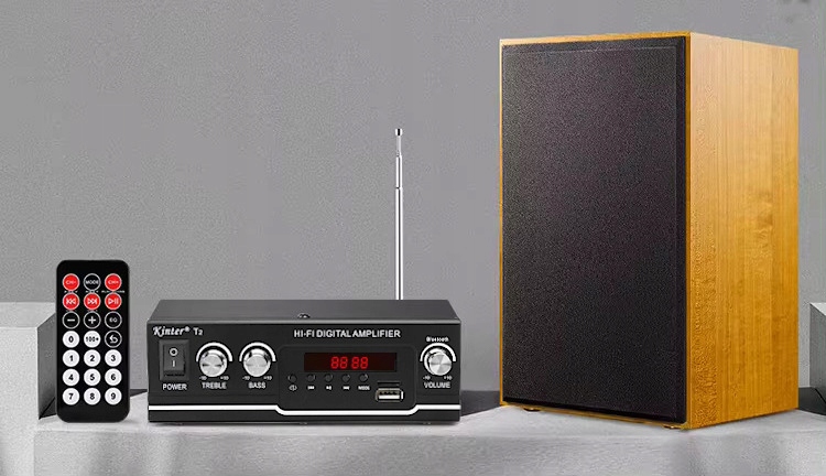 2 KANAŁOWY MOCNY WZMACNIACZ AUDIO BLUETOOTH 5.0 RADIO FM USB SD RCA PILOT Wysokość produktu 5.5 cm