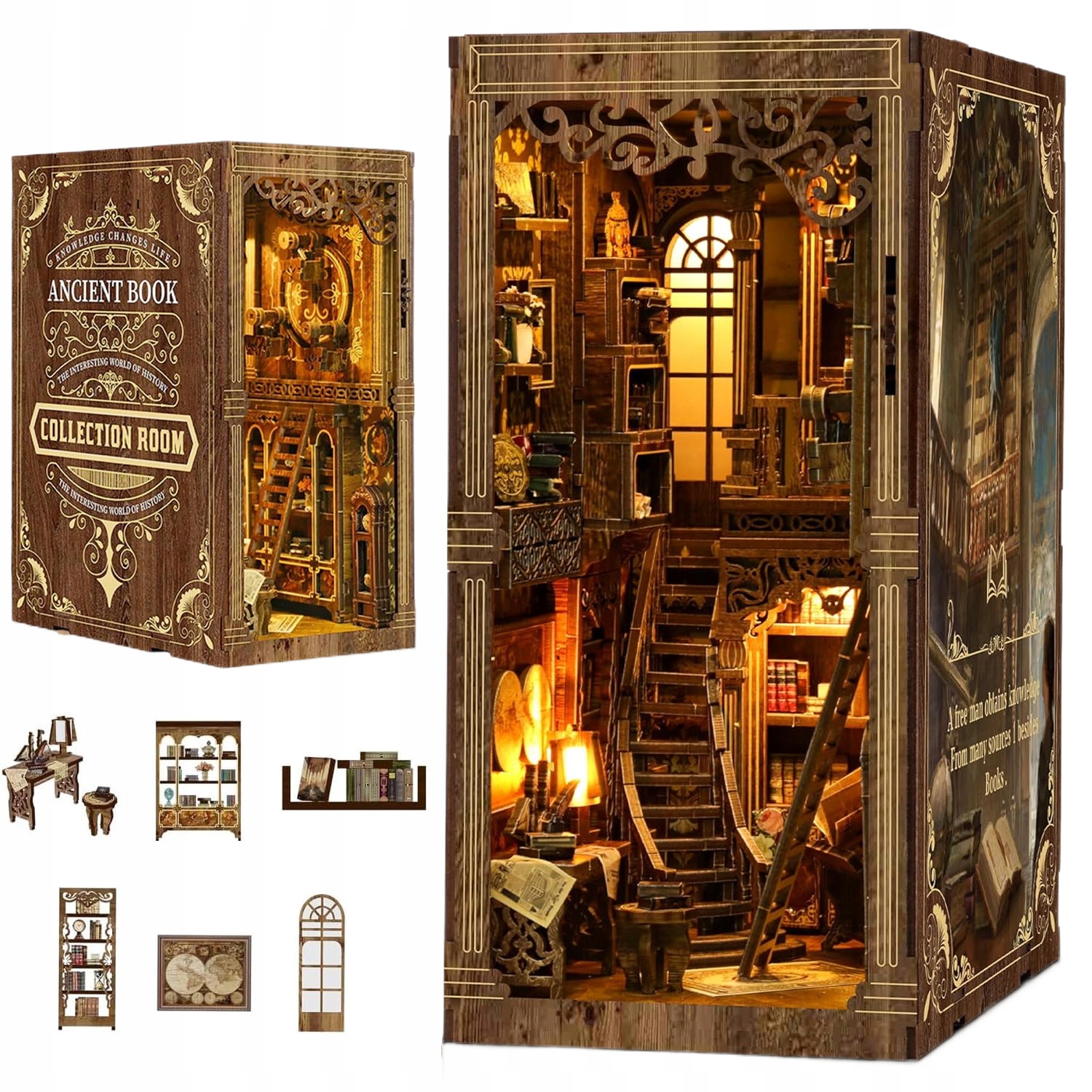 Puzzle 3D Podpórka Do Książek Led Diy Miniaturowy Domek Book Corner