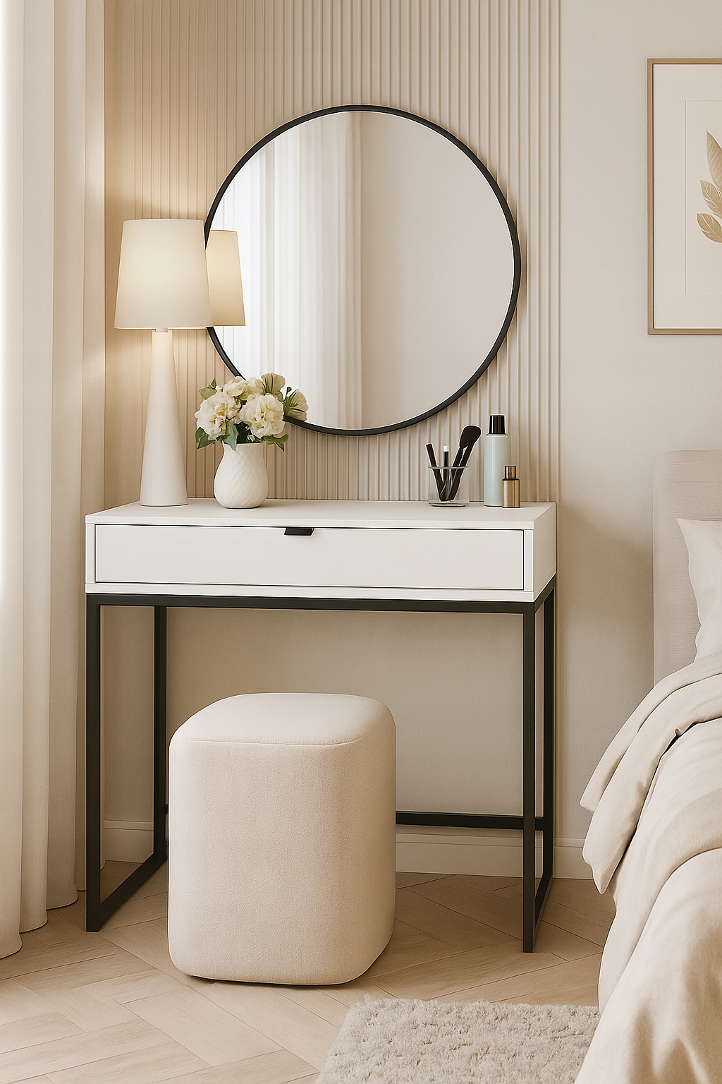 Toaletný Stolík s zásuvkou 80x50x76 cm čierne nohy biely mat