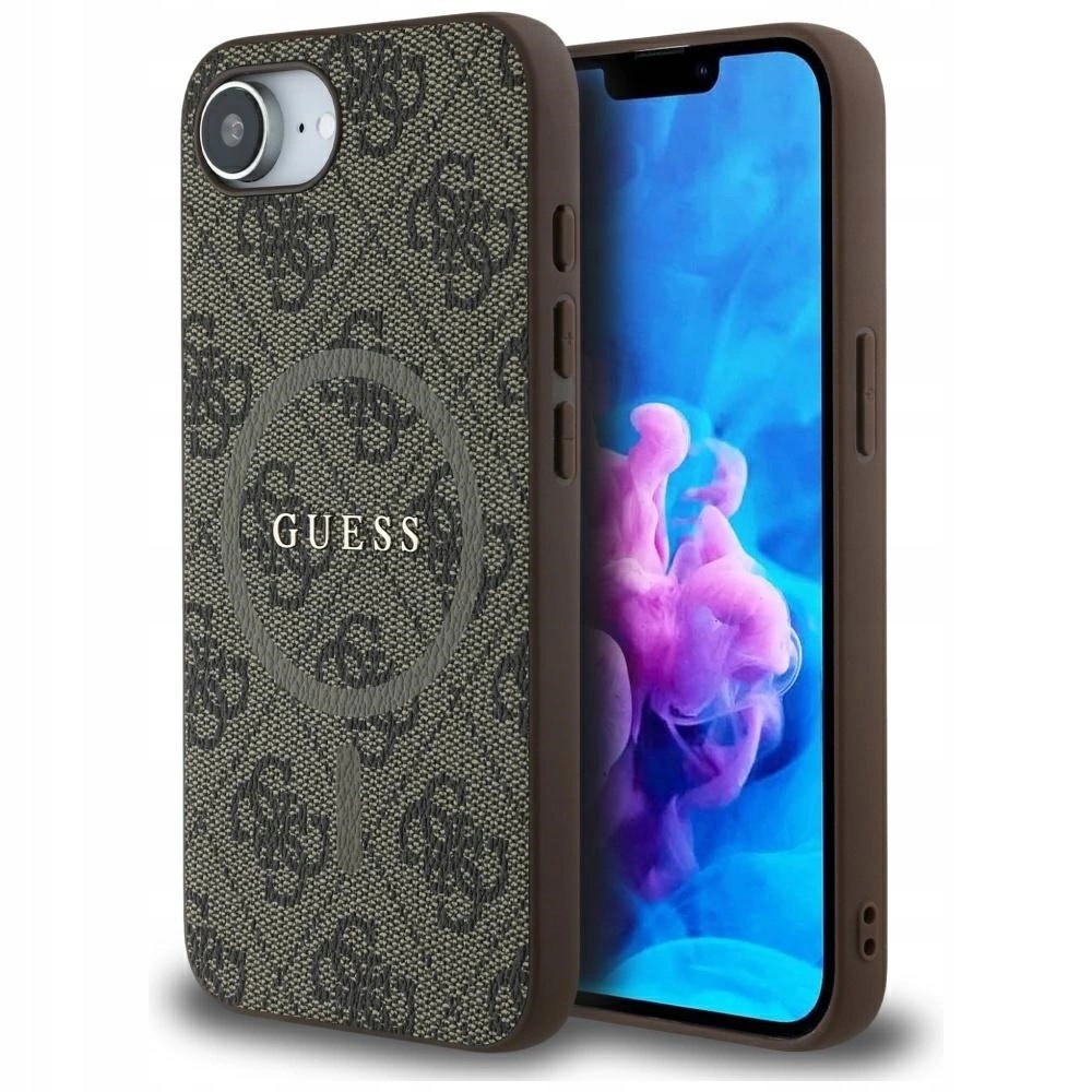 Pouzdro Guess 4G Ring Classic Logo MagSafe pro iPhone 16e hnědé