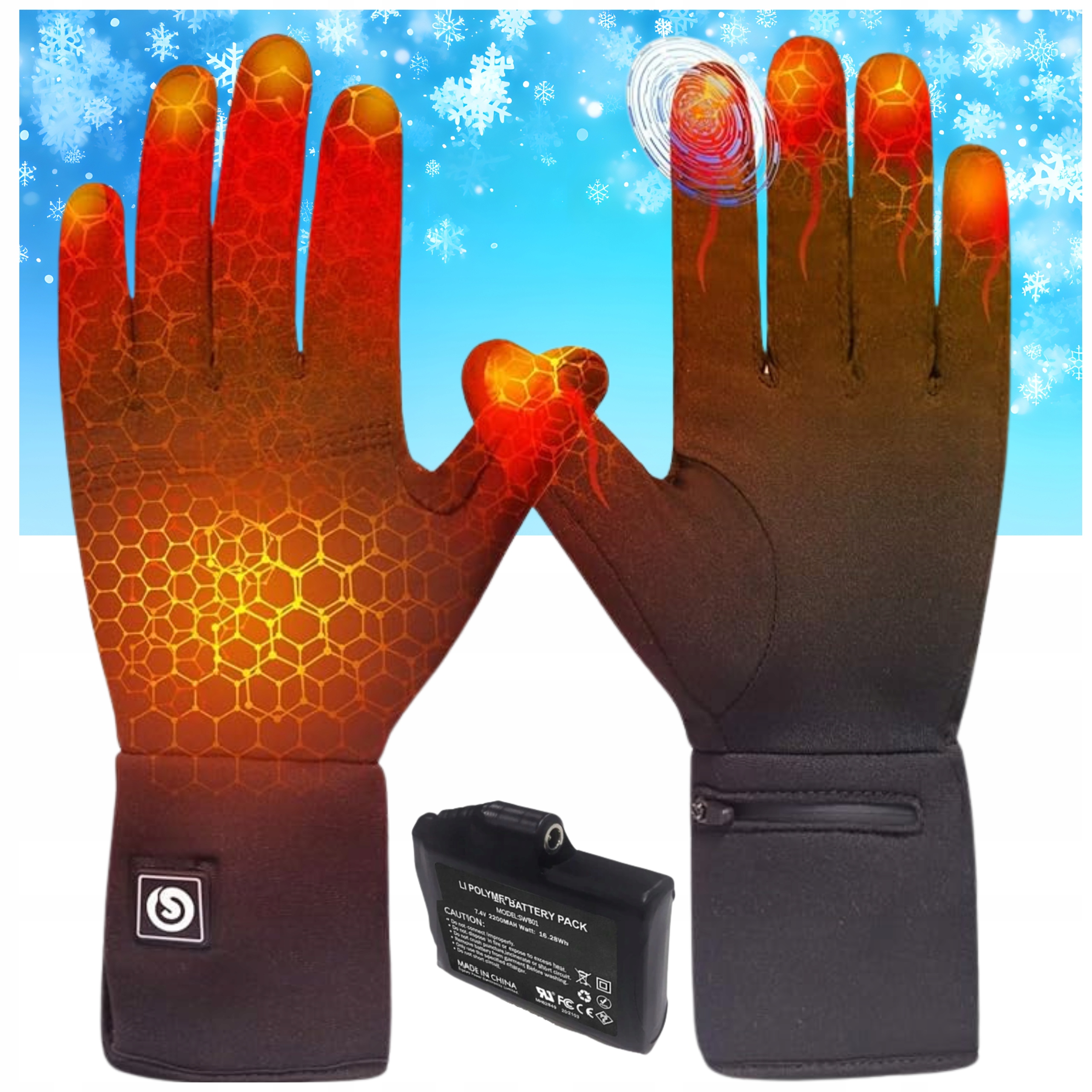 Podgrzewane Rękawice Rękawiczki Zimowe Ciepłe Elektryczne Ogrzewane 7,4 V L