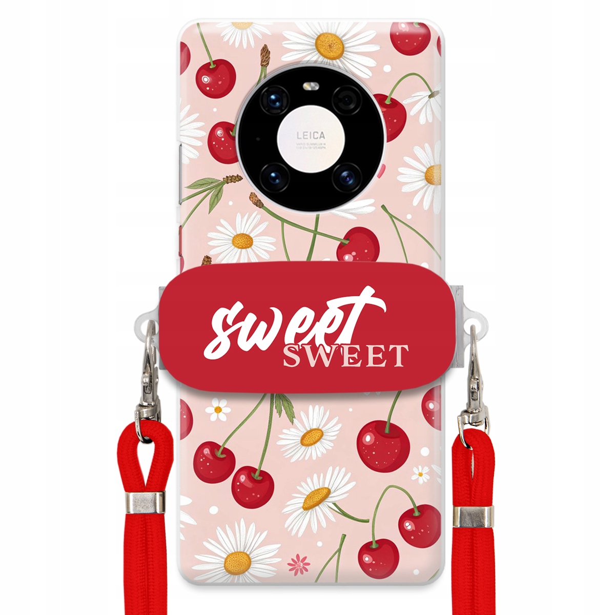 Puzdro pre Huawei Mate 40 Červené vodítko Crossbody držiak Sweet Kvet čerešne