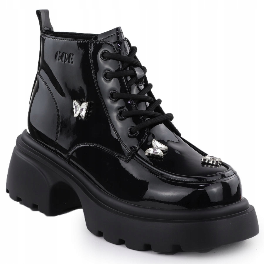 Dámské kožené workery s černým lakem a motýly Goe SS2N4102 40