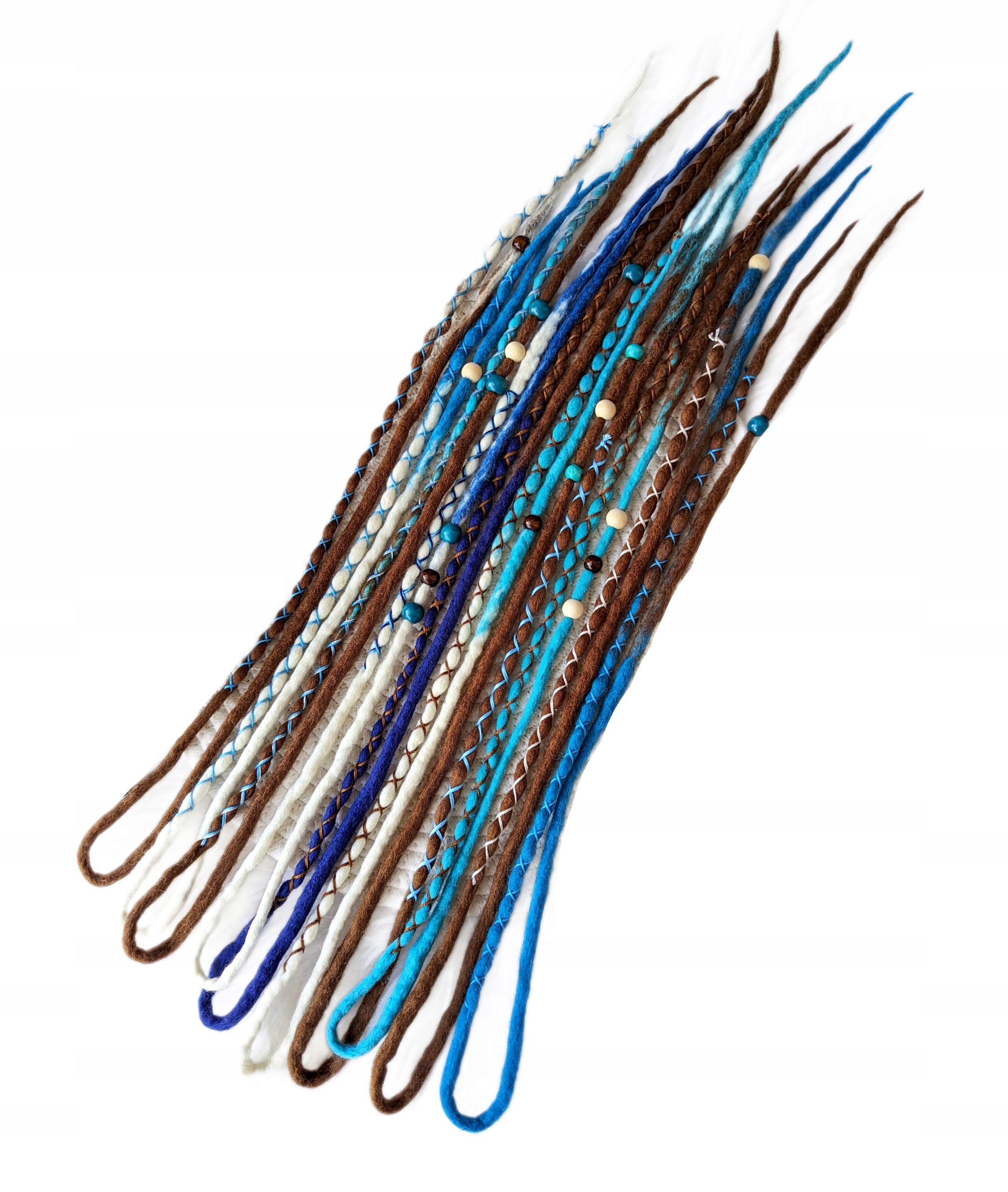 Dreadlo Dredy vlněné, hnědá tyrkysová blond, Přímořská Aura, 10 kusů