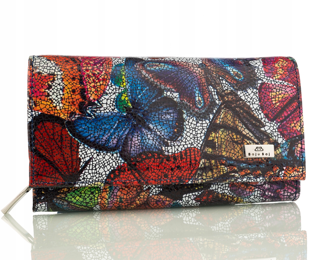 PORTFEL DAMSKI SKÓRZANY DUŻY ZAMEK MOTYLE SKÓRY