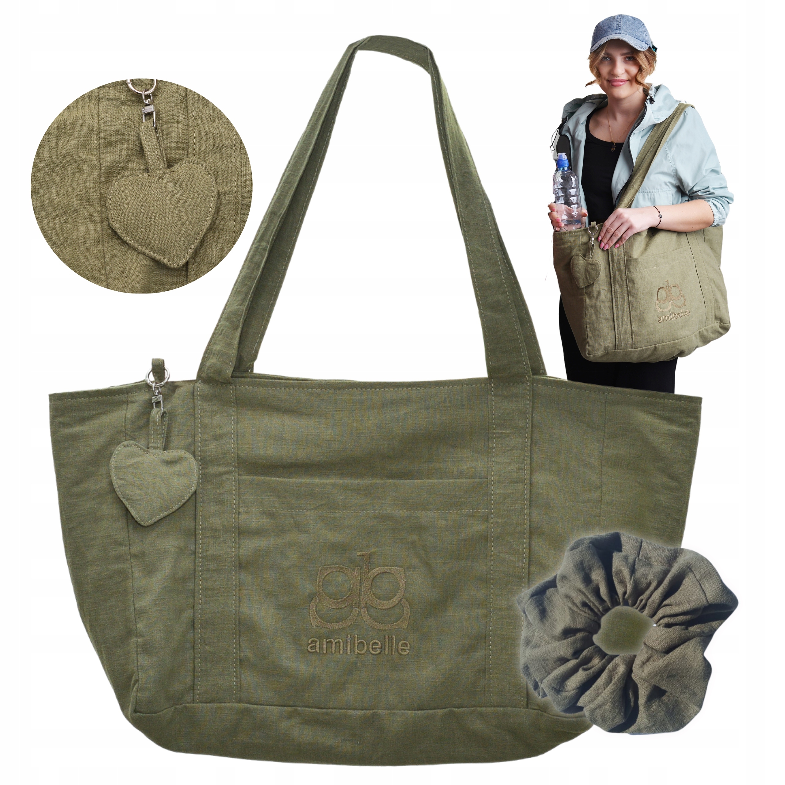 Dámská plážová městská sportovní taška Shopper Velká přes rameno Zelená