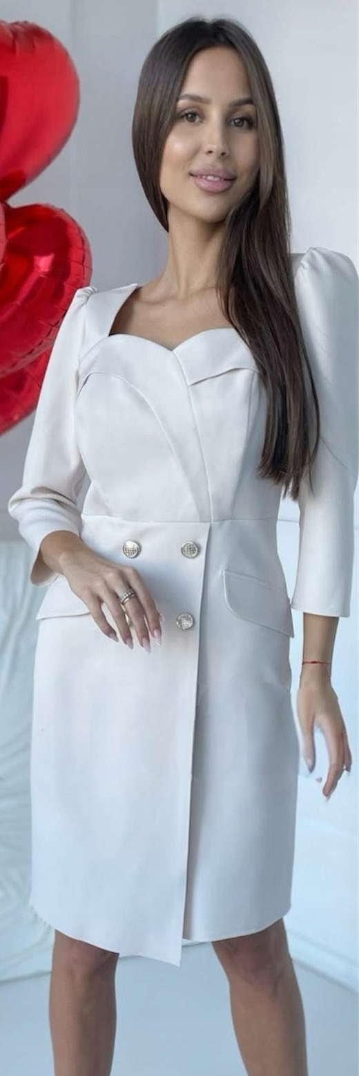 Elegantní dvouřadé Šaty se zlatými knoflíky vel. 36, béžová