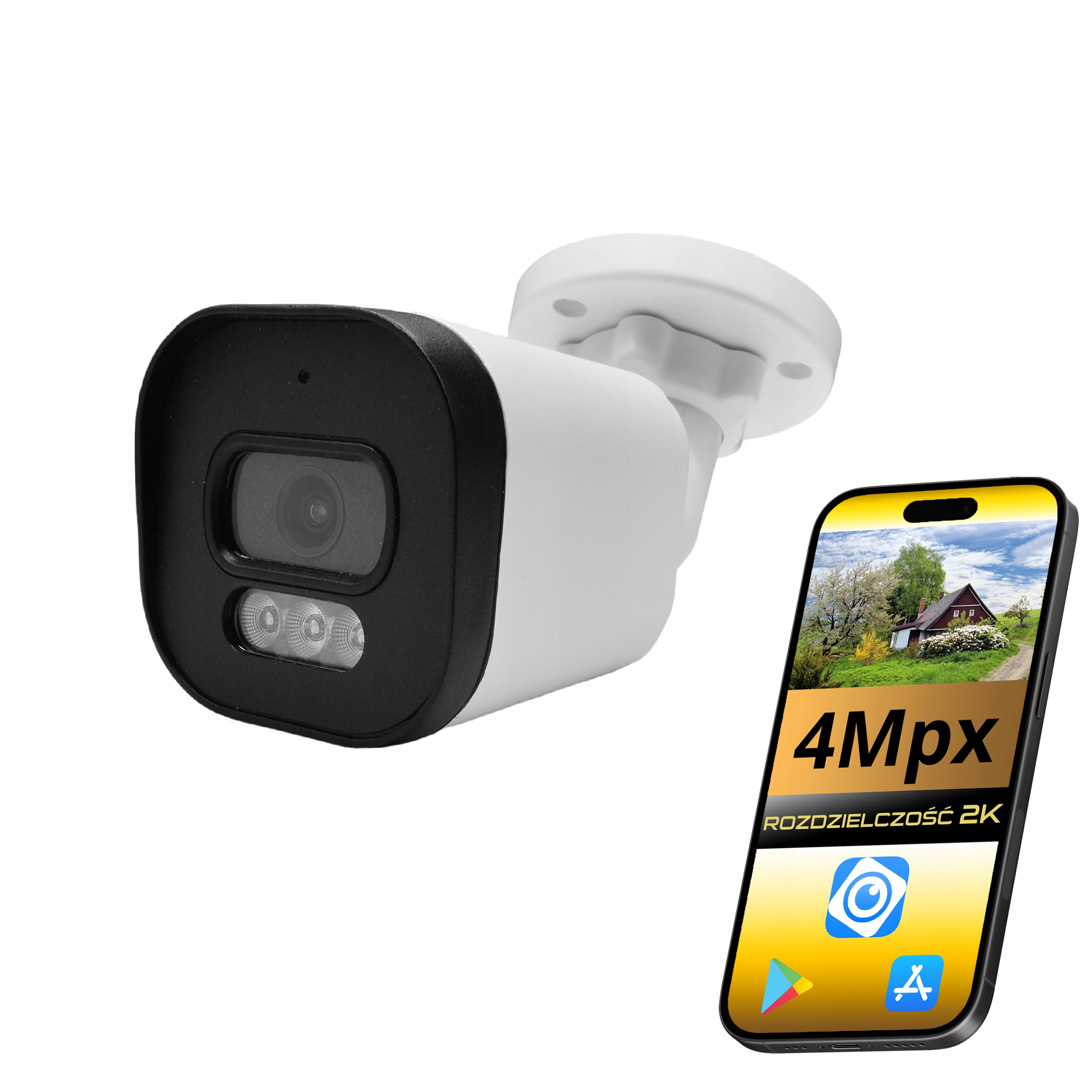 Venkovní Ip Kamera Bílá 4MPX Tubusová Poe Onvif Monitorování Domu Ir Led