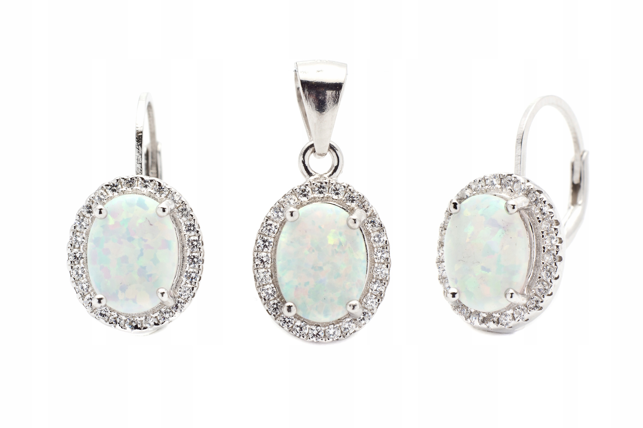 Krásná Stříbrná Sada S Opálem, Rhodiovaná!