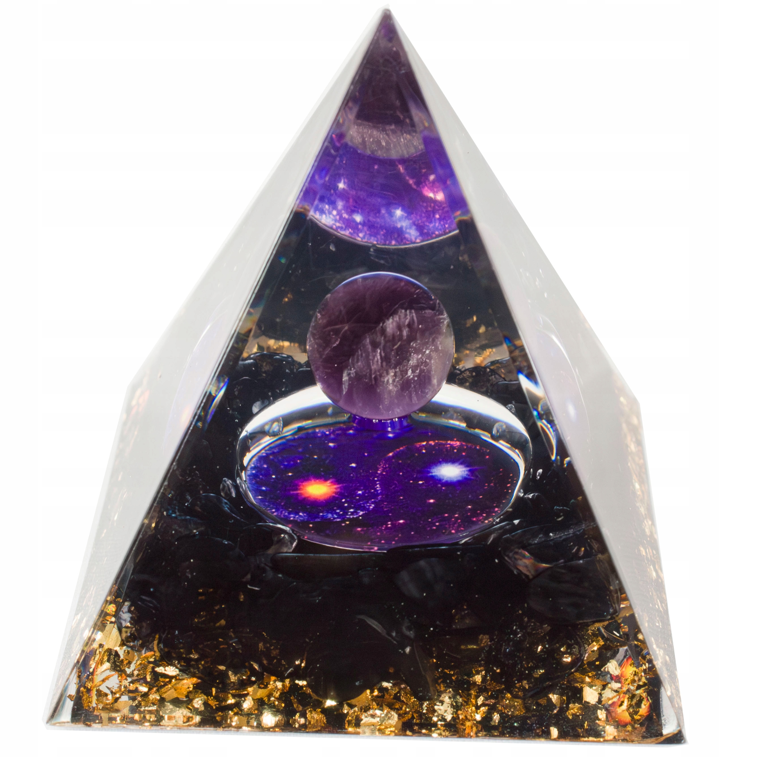 Orgonitová Pyramida Kouřový Křemen Obsidián Ametyst Harmonie Čakry 5 cm
