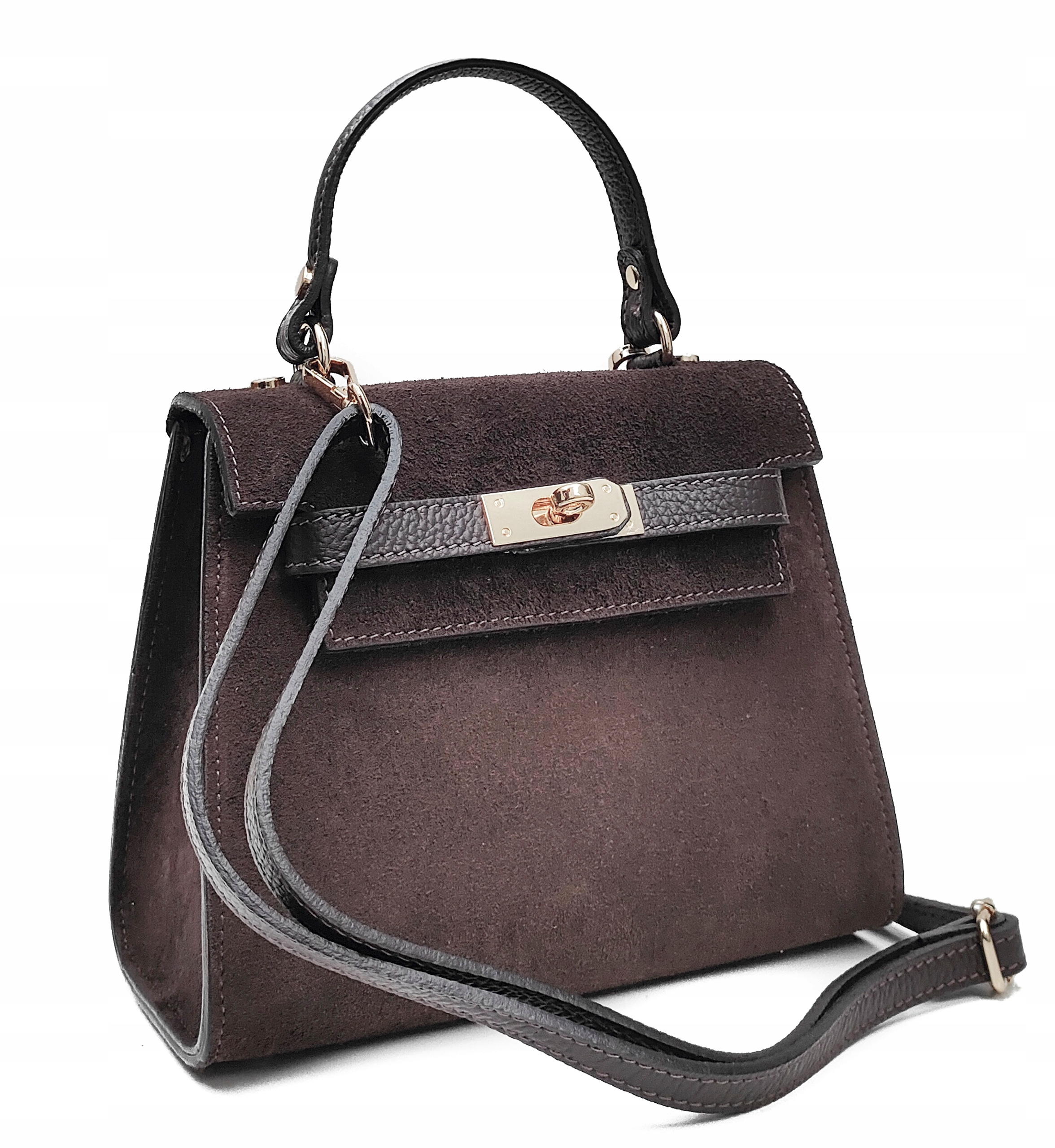 Semišová kabelka kufřík kůže Laura Biaggi hnědá čokoládová espresso