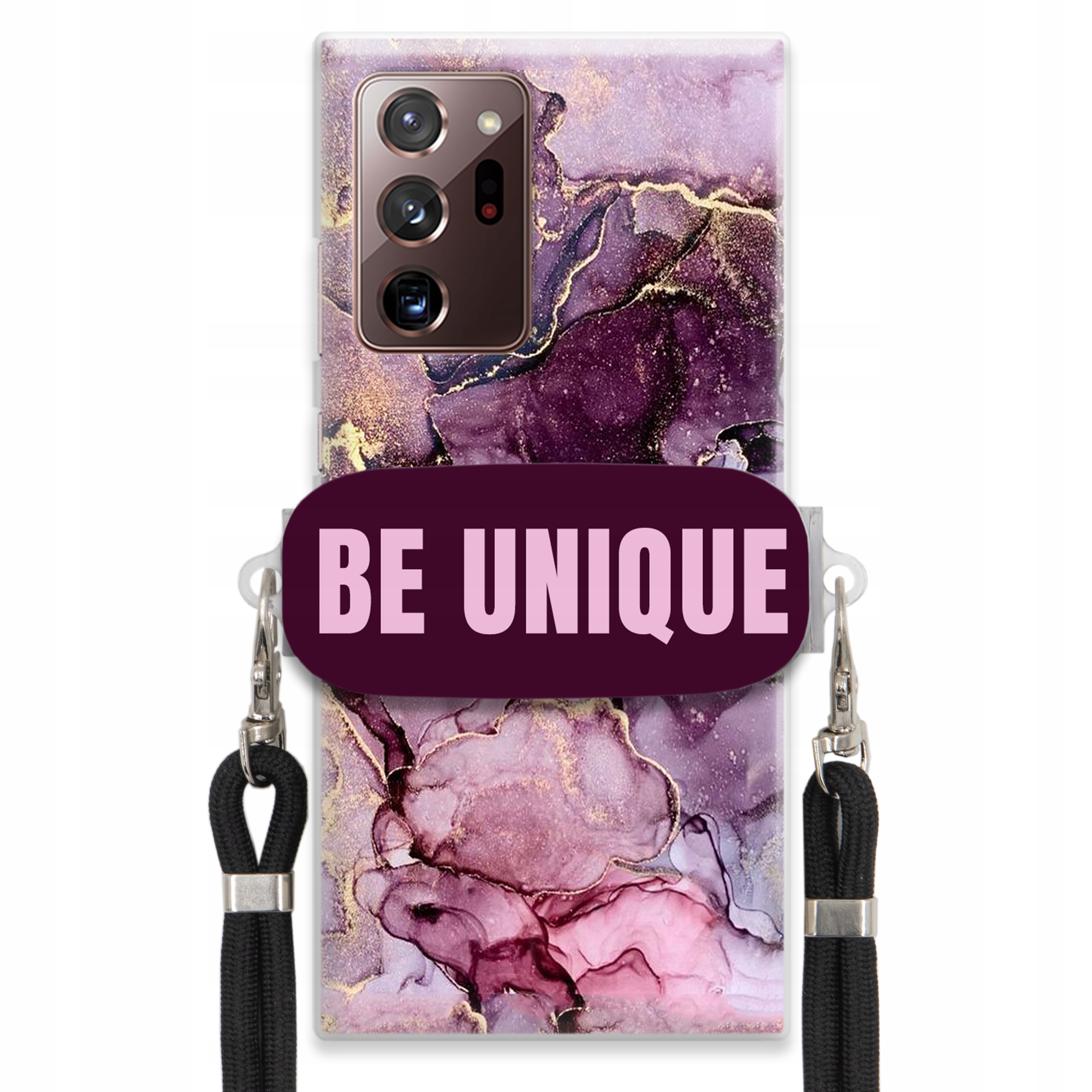 Puzdro pre Samsung Note 20 Ultra Úchyt Šnúrka čierna Unique Fialová Mramor
