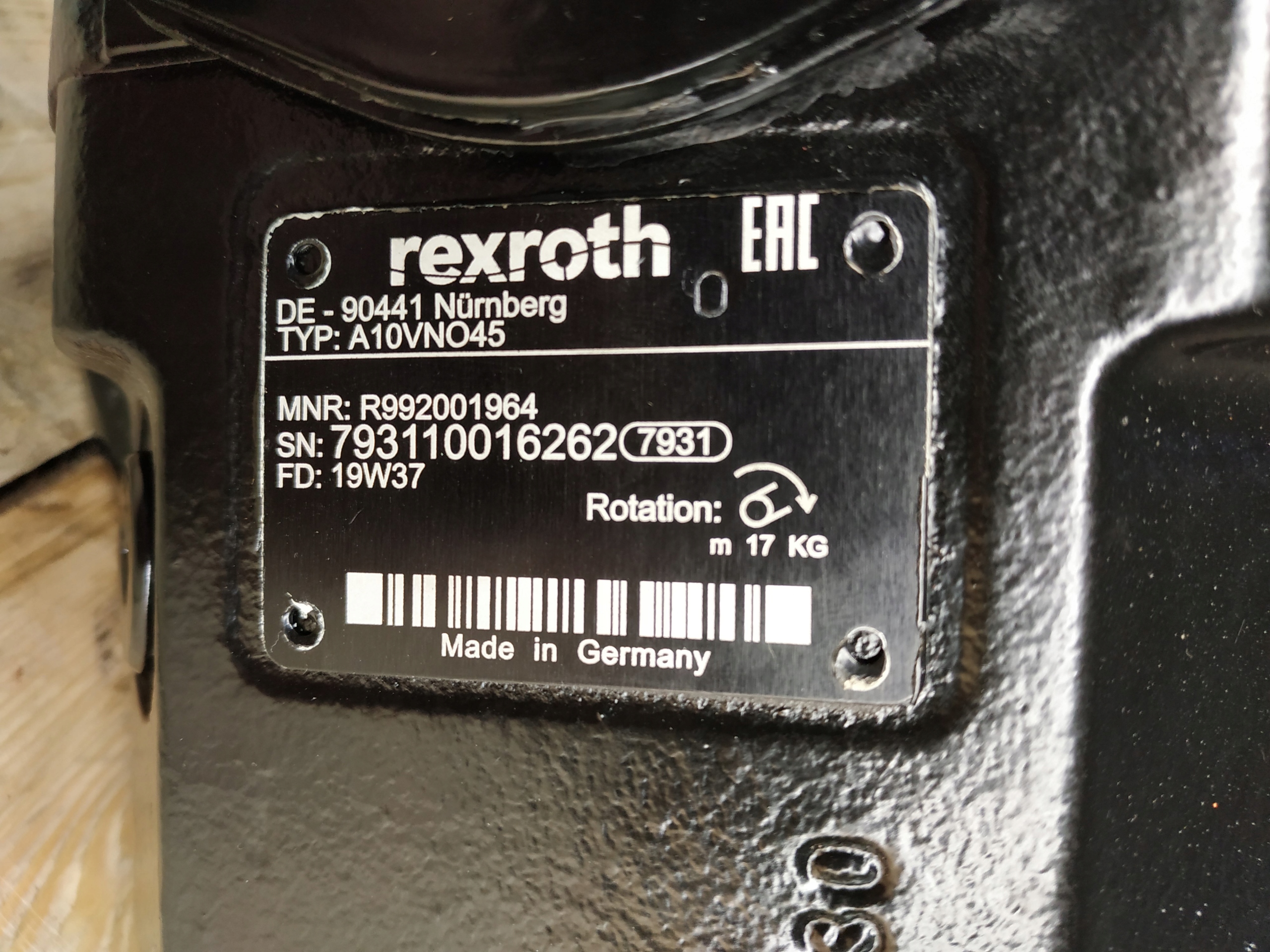 Pompa Bosch Rexroth AL A10VNO45ED72/52R-VSC12N00T Numer katalogowy części R992001964