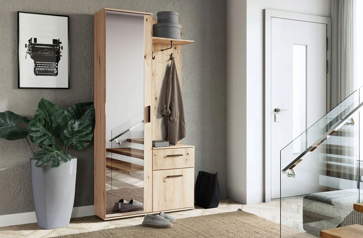 Garderoba z lustrem szafa LUX sonoma + biały 97 cm Liczba szuflad 1