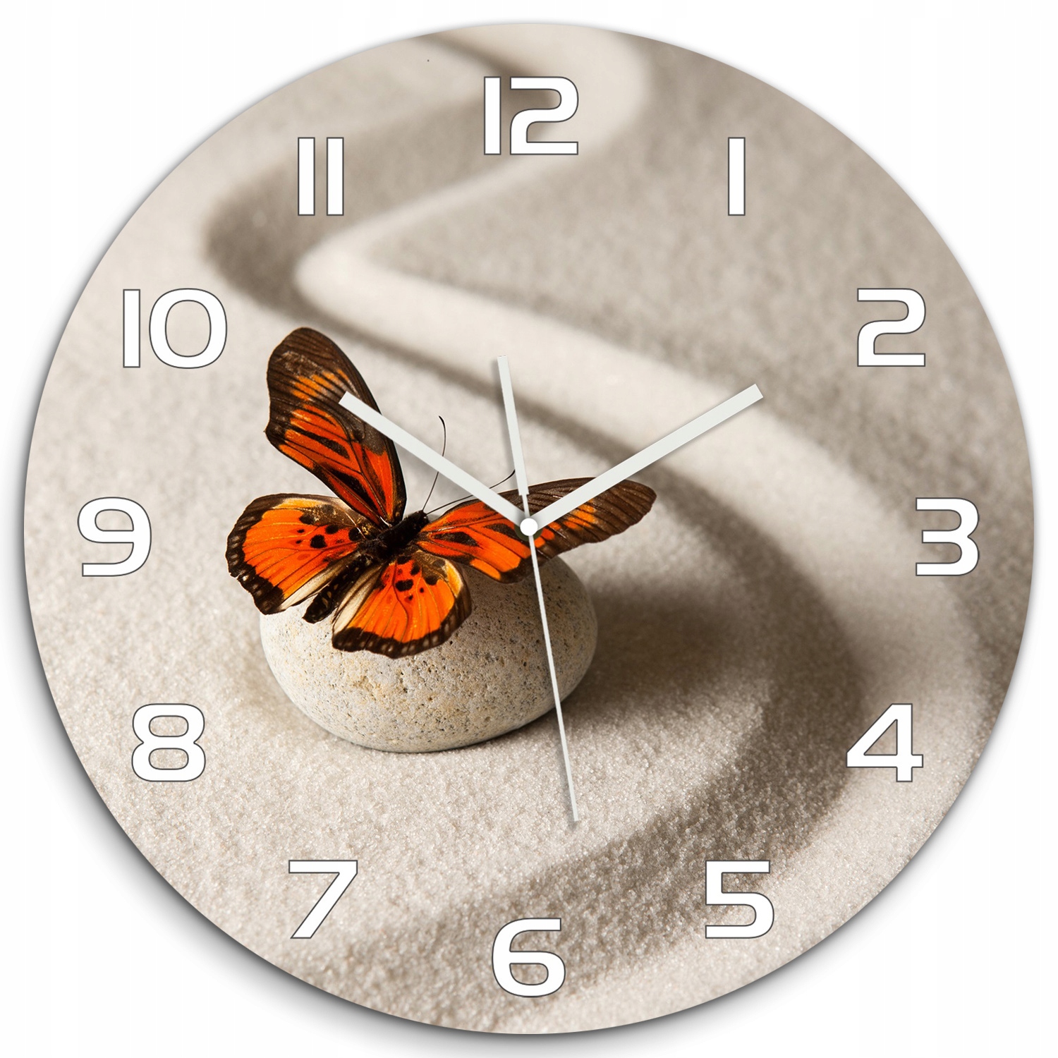 

Wiszący szklany zegar Kamień zen i motyl fi 60 cm