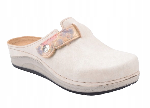 Klapki Damskie Inblu Skóra Wkładka PF-04 Zakryte Palce Beżowe 36