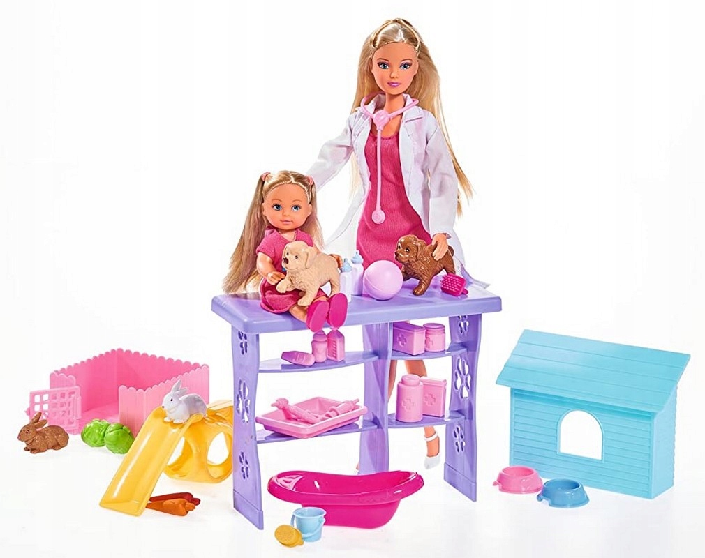 

Lalka Steffi Weterynarz Evi piesek kotek zestaw