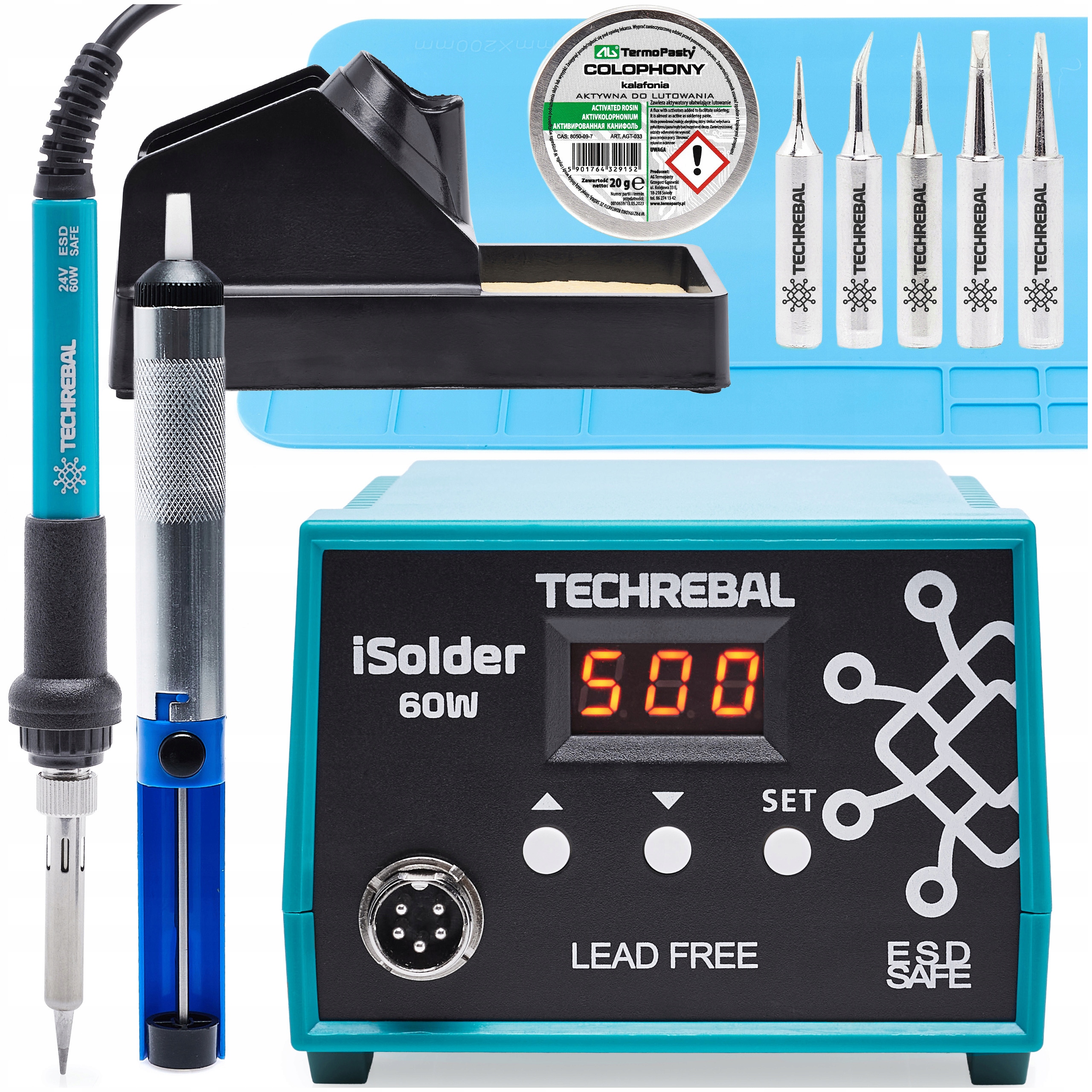Pájecí Stanice Techrebal 60W Páječka Podložka Odsávačka Kalafonie 5x Hroty