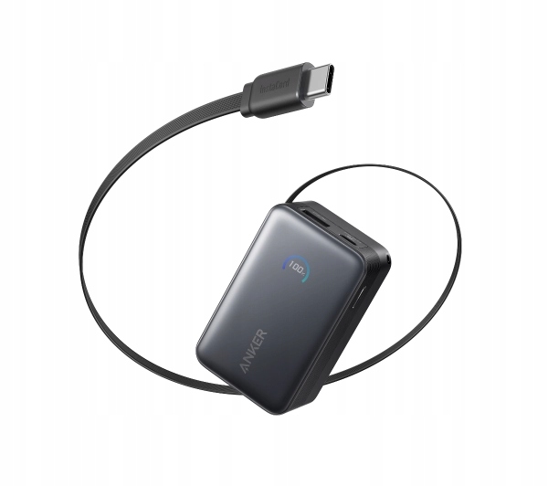 Anker Nano (A1638H11) 10000mAh 45W Kolorowy wyświetlacz, Wbudowany kabel USB-C Czarny
