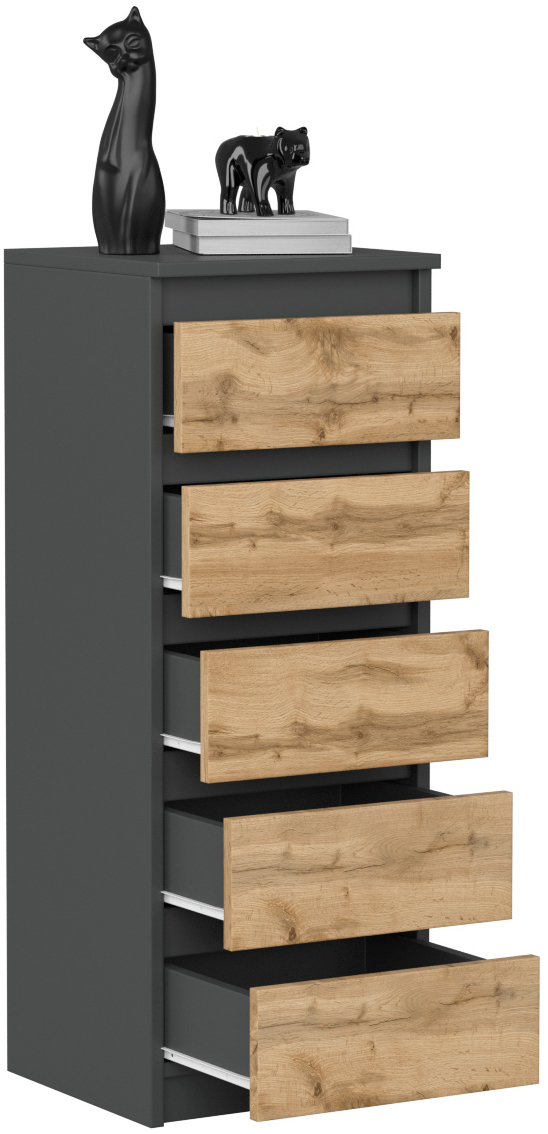 KOMODA SZAFKA 40CM 5 SZUFLAD ANTRACYT DĄB WOTAN Kod producenta 40/5S/AT/DW