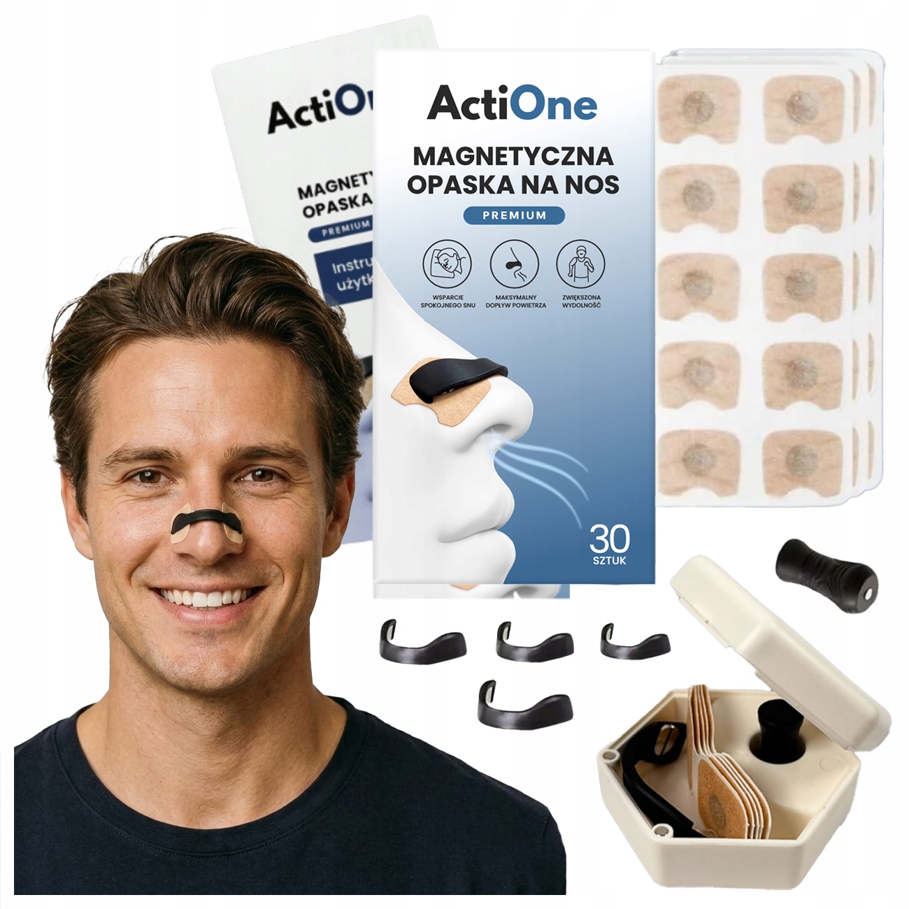 ACTIONE OPASKA MAGNETYCZNA KLIPS NA NOS ODDYCHANIE CHRAPANIE SEN SPORT ETUI