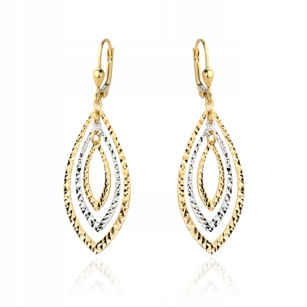 Zlaté Náušnice 585 s diamantovými lístky a bílým zlatem, dárek k Valentýnu