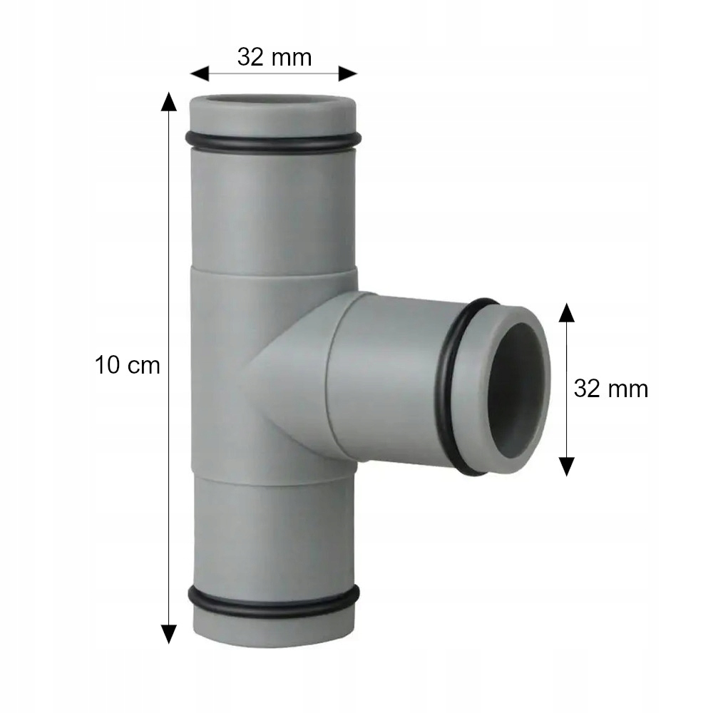 * TRÓJNIK Z USZCZELKAMI Rozdzielacz Węży basenowych Złączka Rur basenu 32mm Długość 10 cm