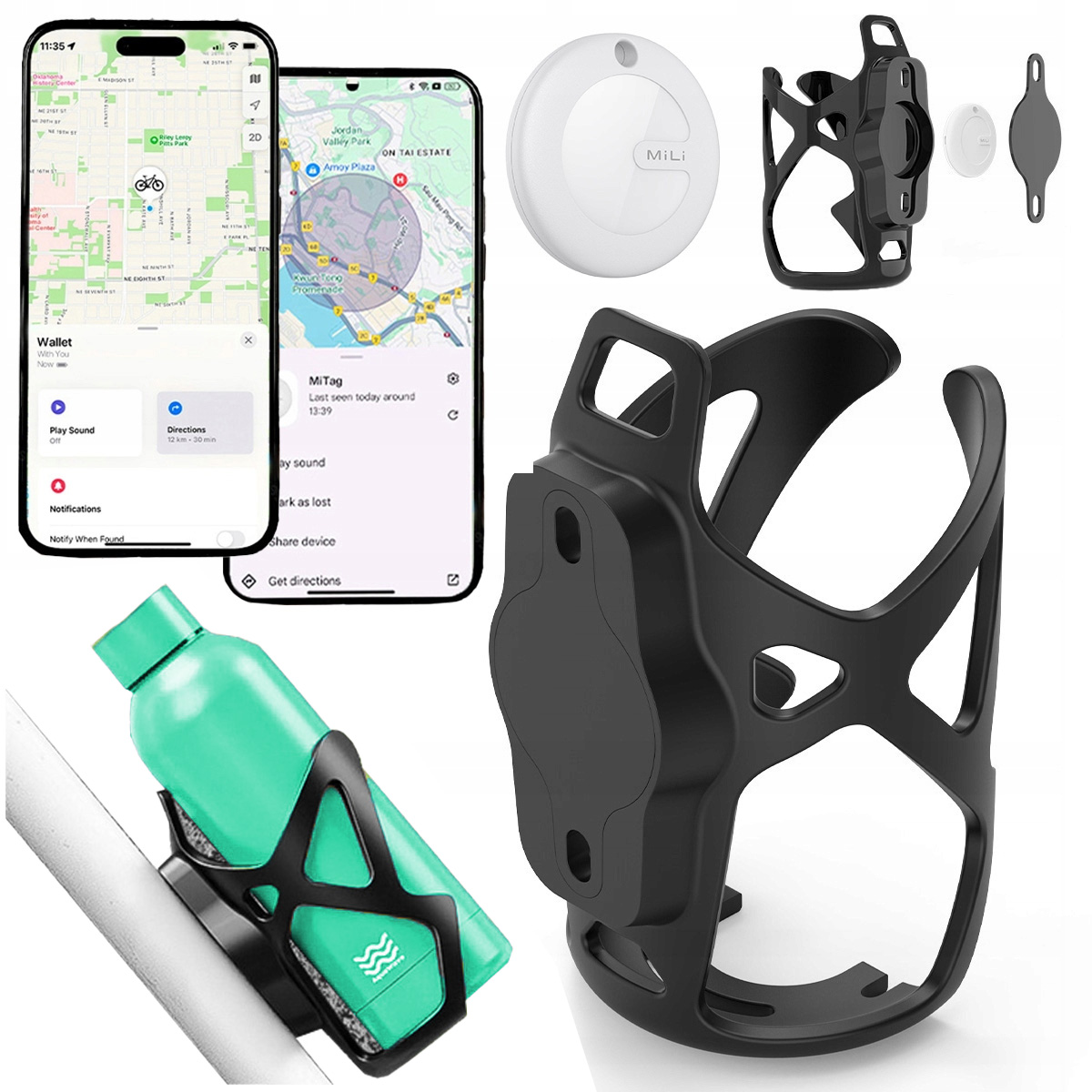 MiLi MiTag Lokalizator Gps Bt Duo Android iOS Apple uchwyt rowerow na bidon
