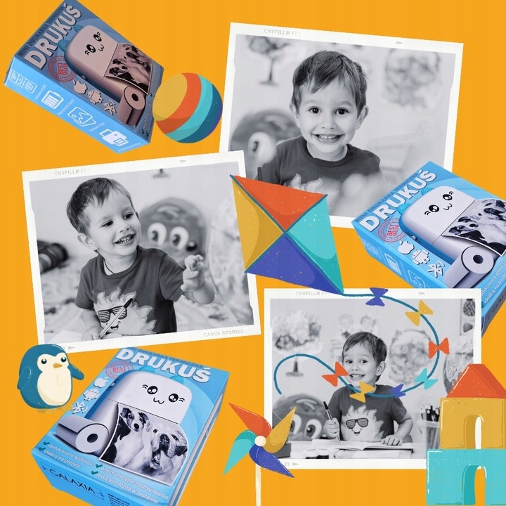 DRUKUŚ MINI DRUKARKA TERMICZNA PRZENOŚNA ZDJĘĆ ETYKIET RÓŻOWA + 11 ROLEK EAN (GTIN) 8935210910066