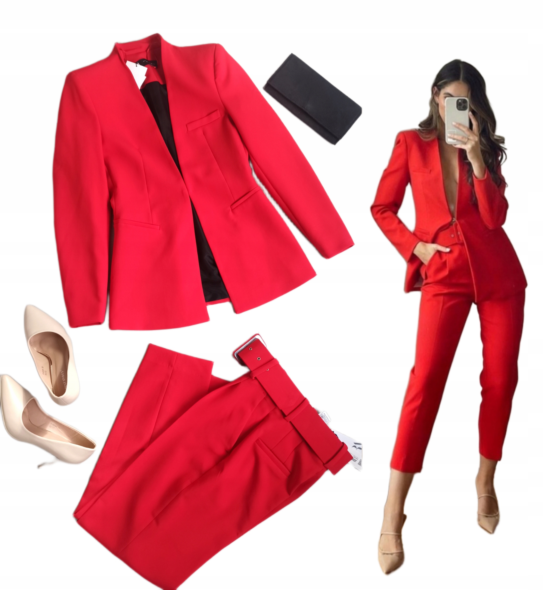 

Zara garnitur s 36 czerwony spodnie marynarka