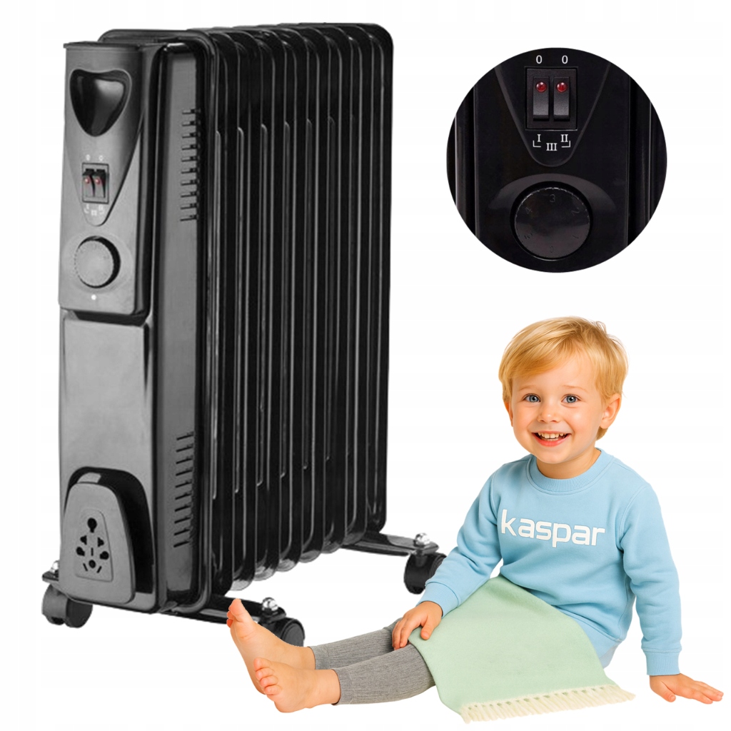Elektrický Olejový Ohřívač 9 Žeber 2000 Watt Termostat