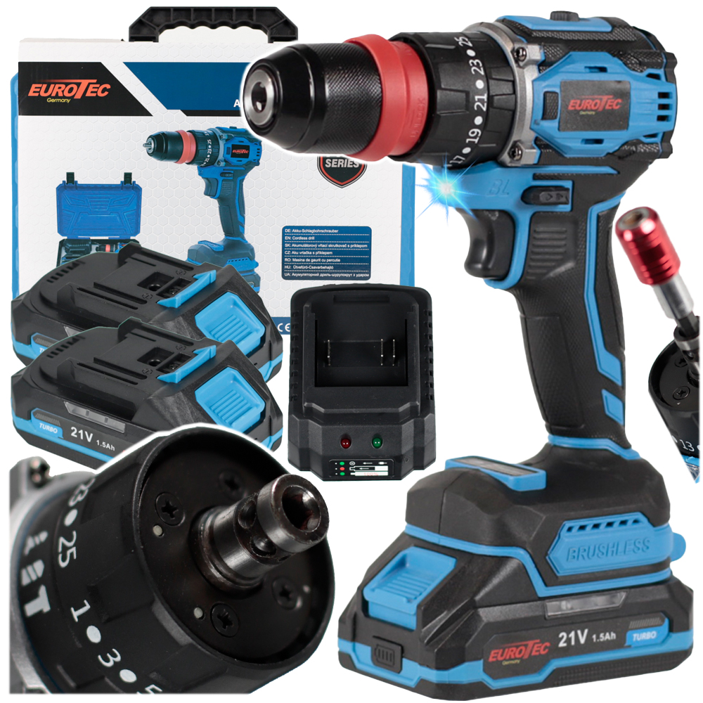 Aku Vrtačka Akumulátorová Bezkartáčová 2x Baterie Nabíječka Sada