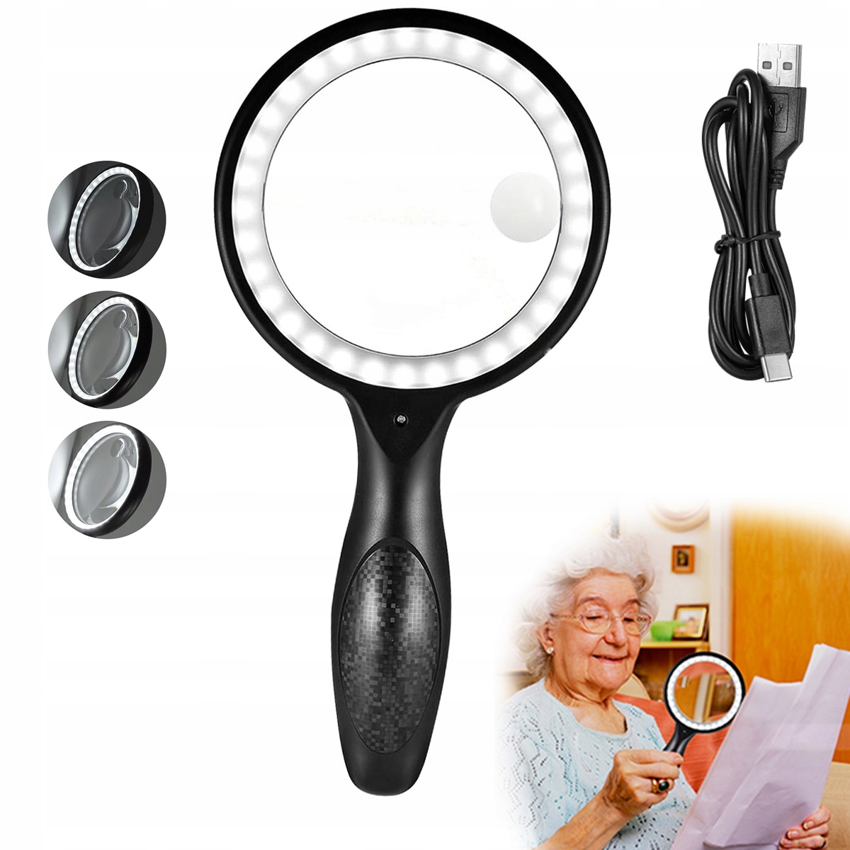 Lupa Klasyczna Ręczna Szkło Powiększające Soczewka 60x