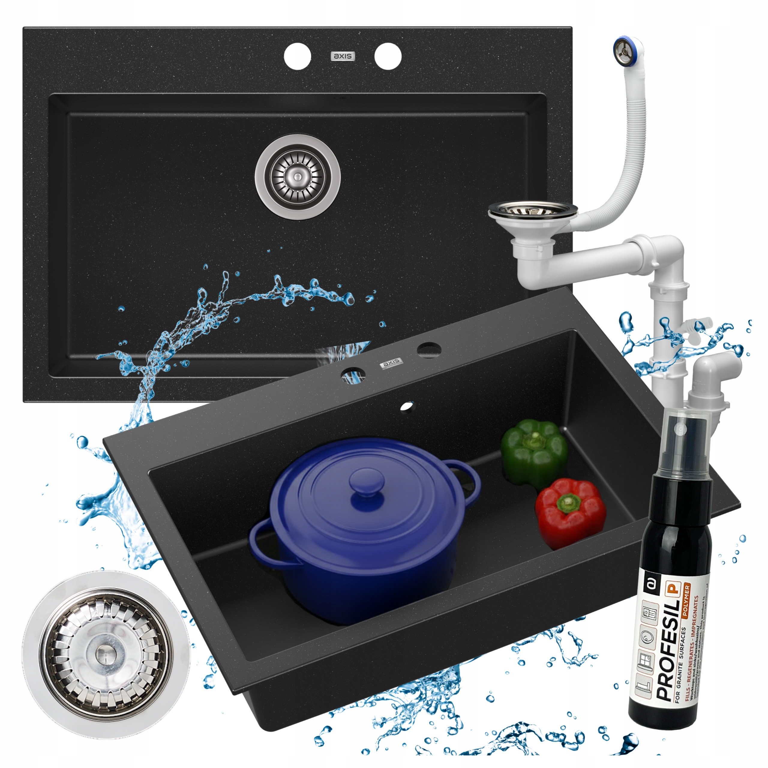 Kuchyňský dřez jednokomorový 73x50 Granitový Velký černý Buddy 60