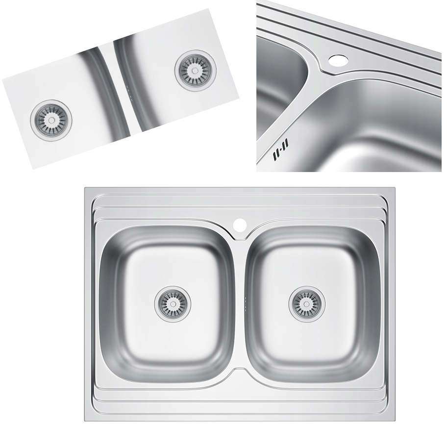 Oceľový Chromový Dvojkomorový Nanášací Drez 80x60 Drez Sifón