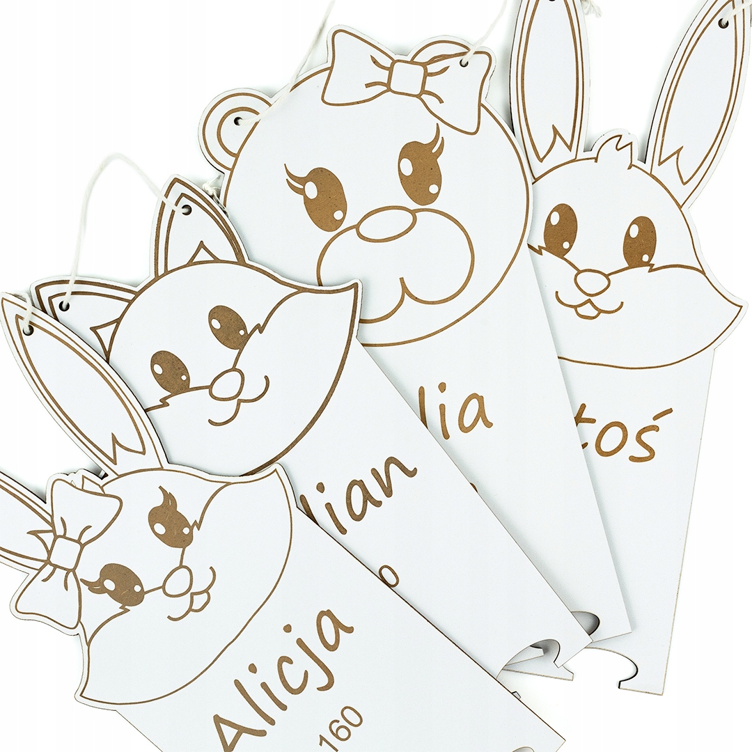 Miarka wzrostu dla dziecka WIANEK z grawerem IMIĘ Kolor biały odcienie brązu i beżu