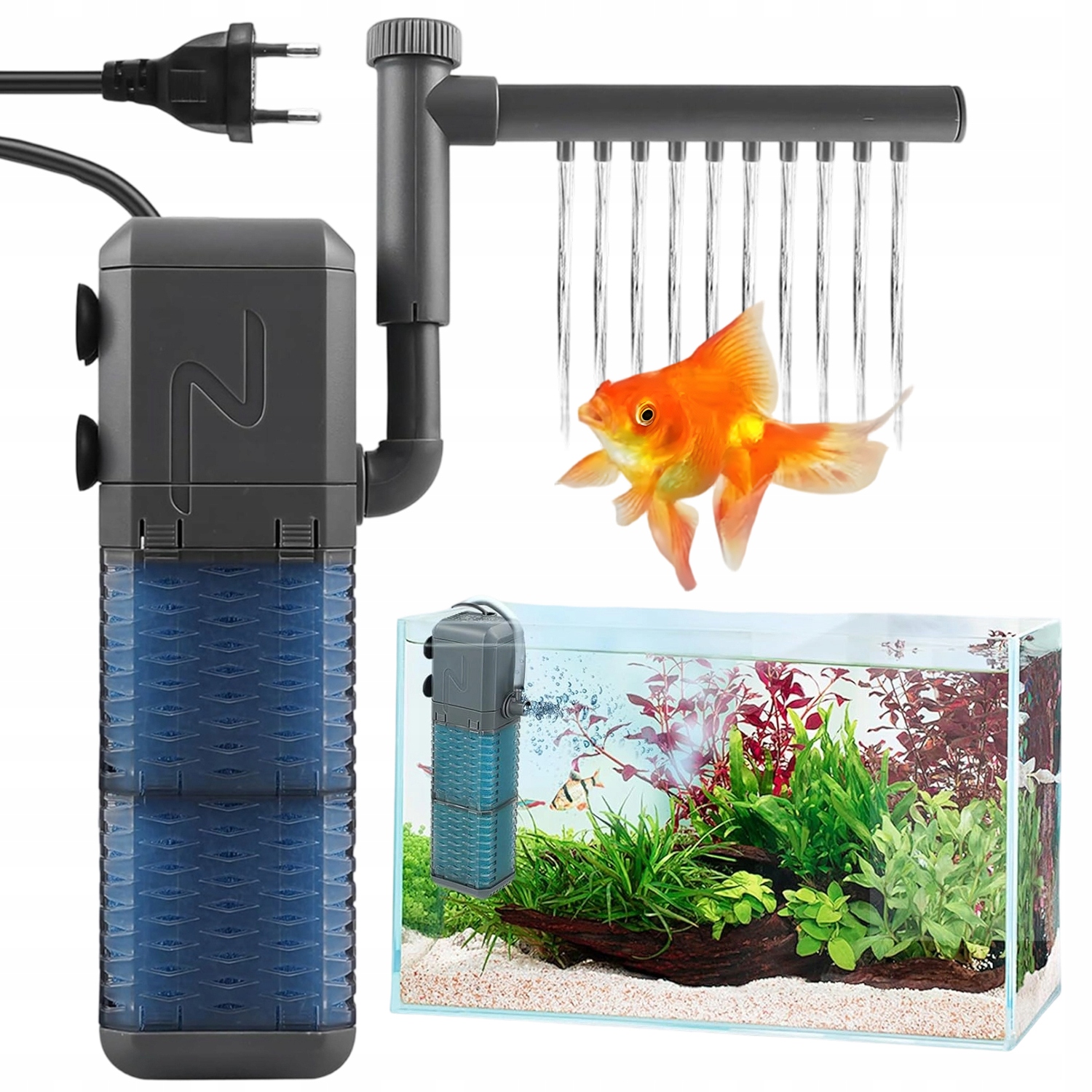 Vnitřní Filtr Do Akvária Pěnový 9W 800L/h S Přísavkami Tichý Šedý