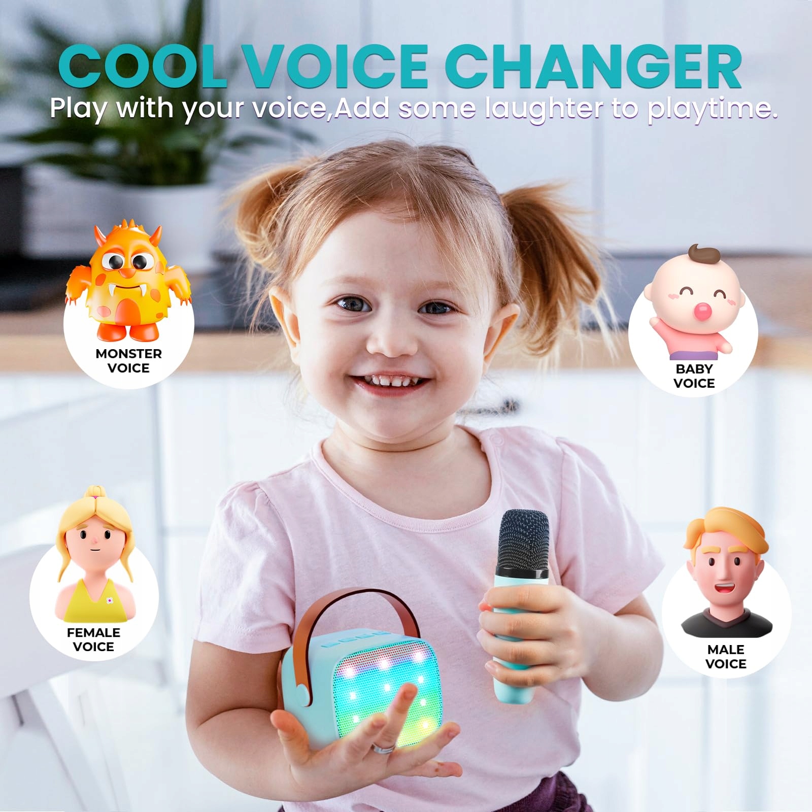 WOWSTAR Przenośna Maszyna Karaoke Bluetooth z Mikrofonami i LED Niebieska — miniatura 5
