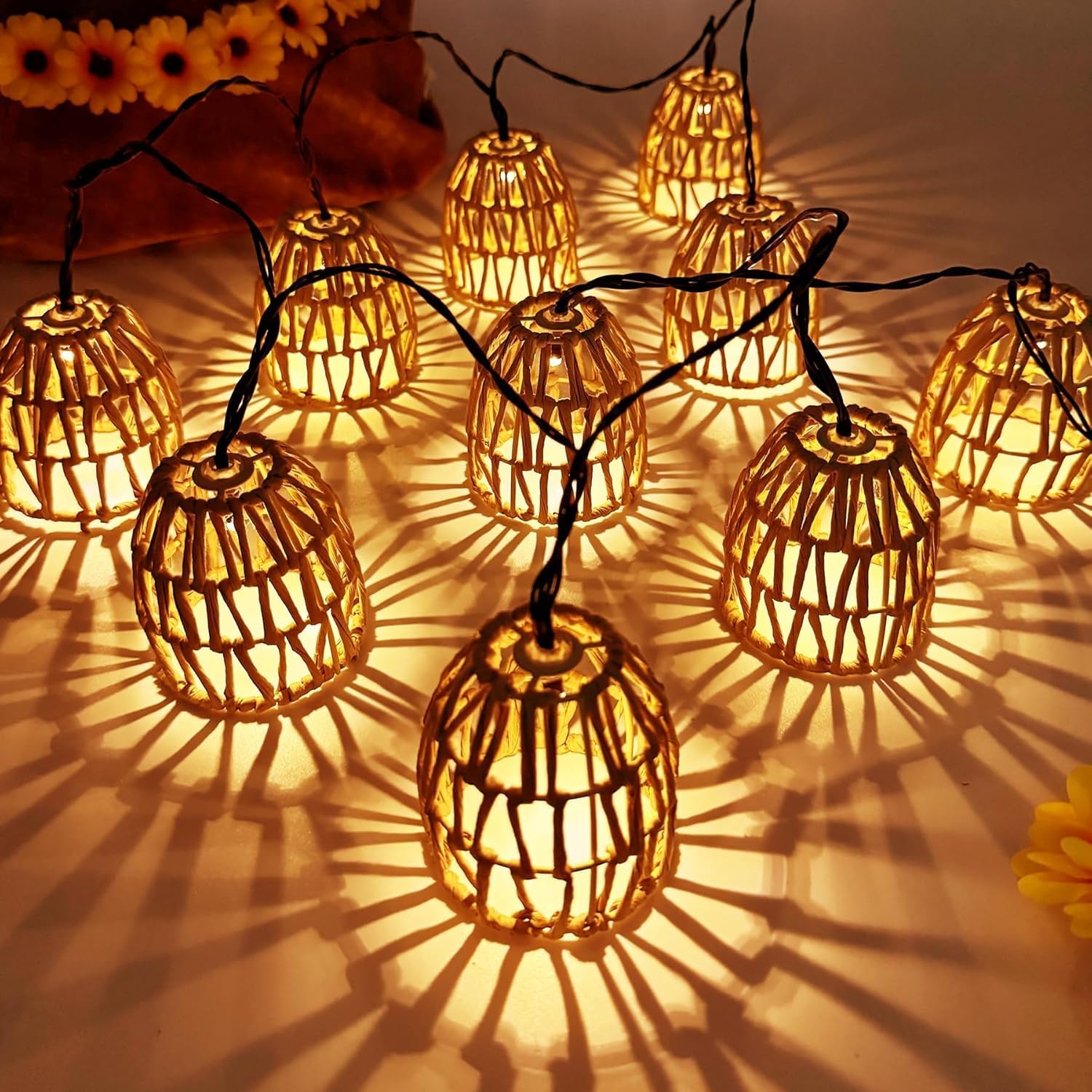 SHENGRUILI Wodoodporna Lampa LED Rattankula na Balkon Ogród Party — miniatura 5