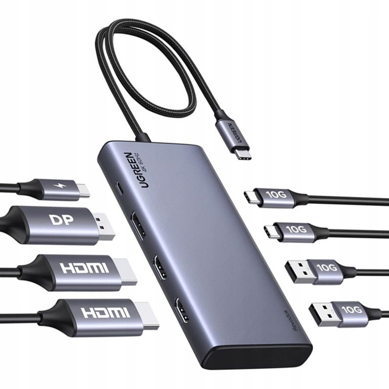 Hub 2x Hdmi, 1x Dp, 2x Usb-a, 3x Usb-c, Ugreen, Pd 100W, 10 Gb/s, 4K/60Hz