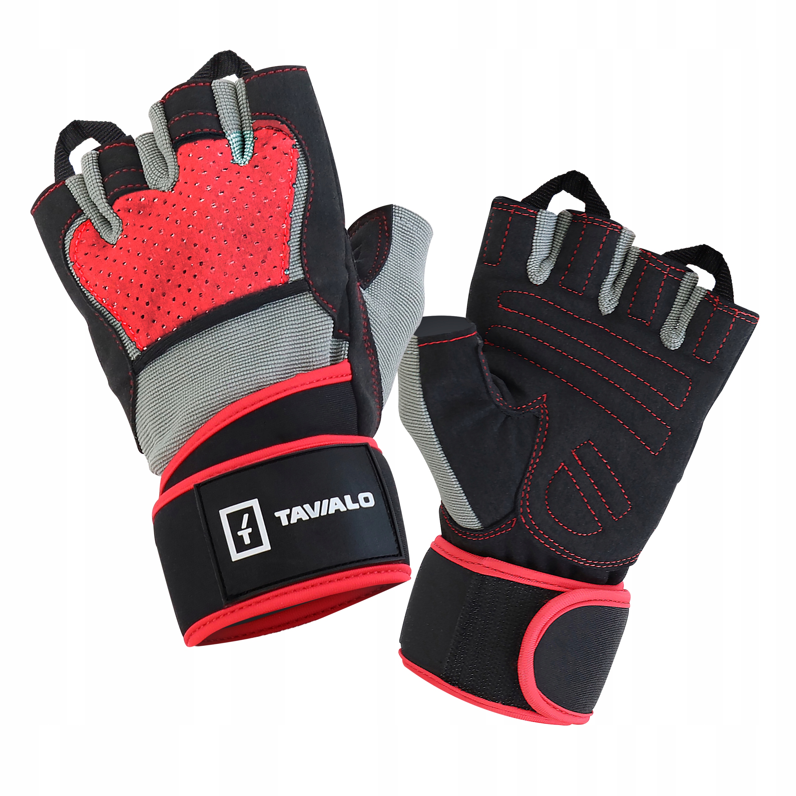 Rękawice fitness czerwony szary treningowe męskie, L (19-22 cm) Tavialo S&r