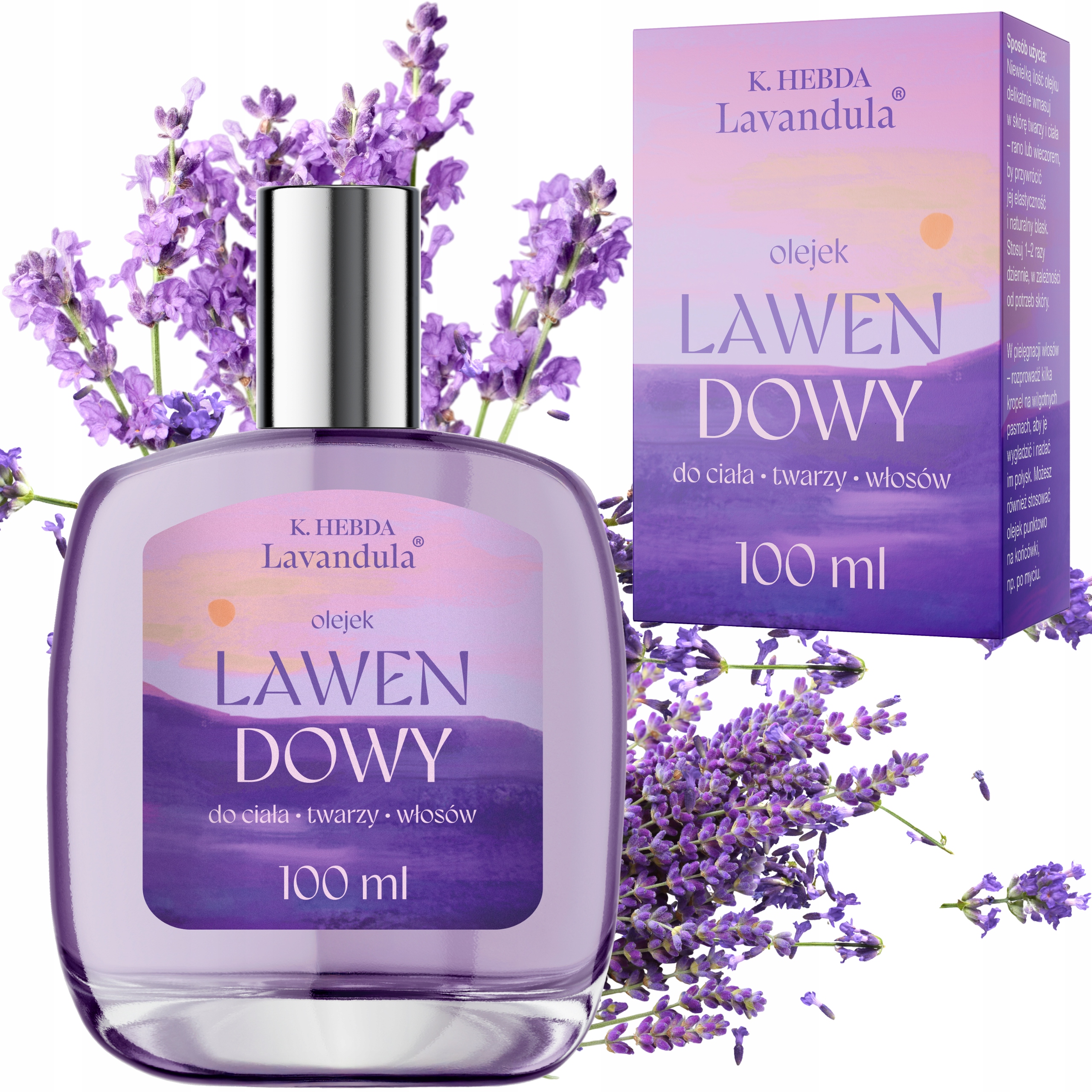 Olejek Lawendowy Do Ciała Twarzy Włosów Odżywia Nawilża 100ml Hebda