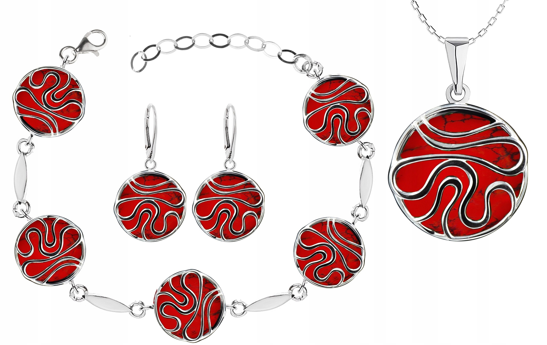 

Srebrny Piękny Komplet Biżuterii Z Koralami Pr.925