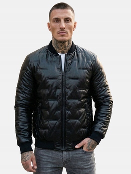 Černá kožená prošívaná bomber zimní bunda 11Z8099 Denley_2XL