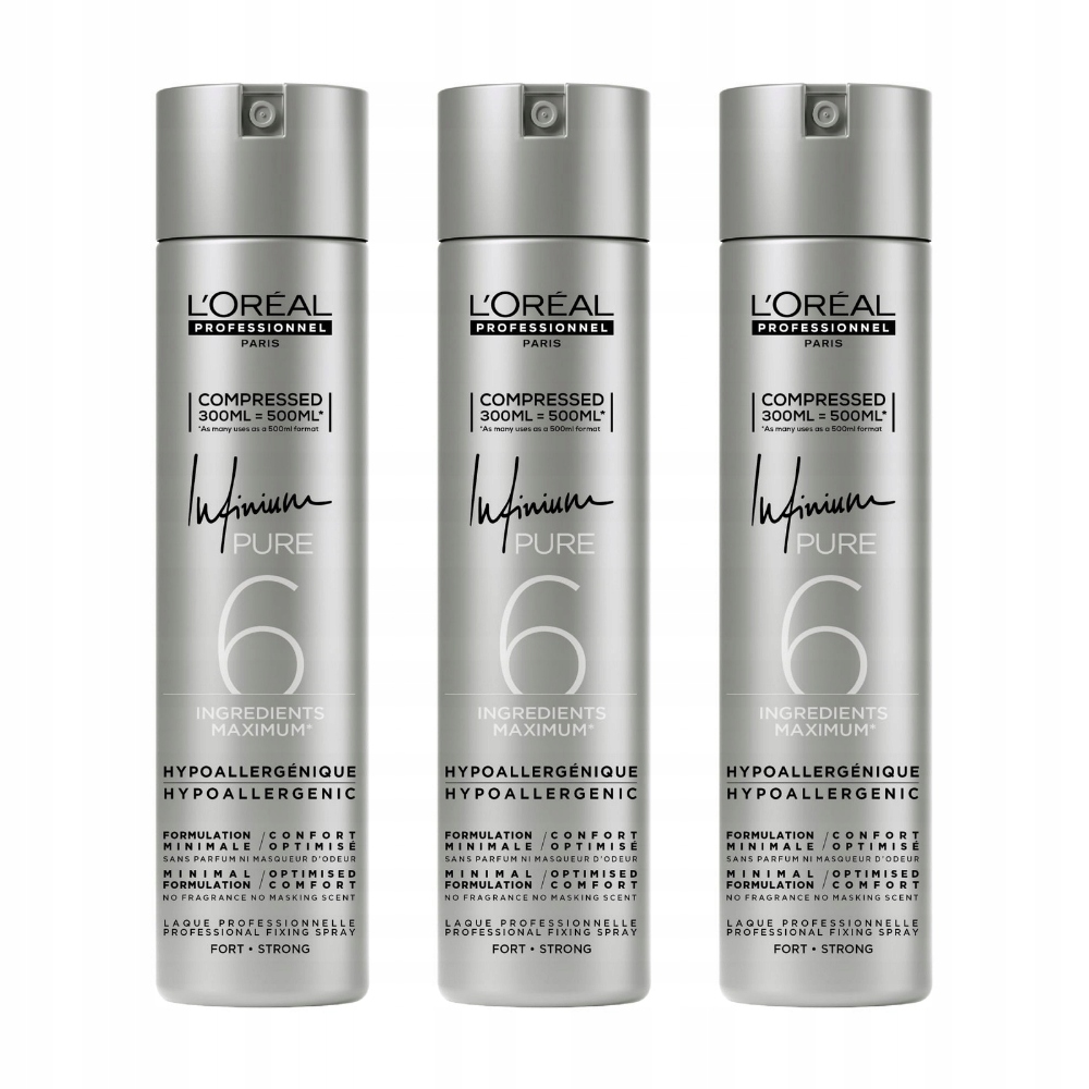 3 x Loreal Infinium Pure Strong Lakier mocny hipoalergiczny 300ml