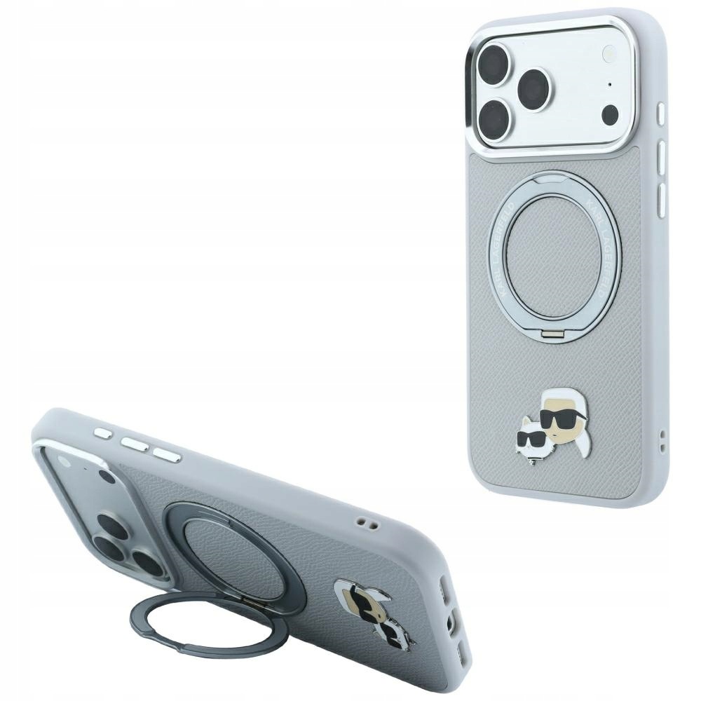 Pouzdro Karl Lagerfeld Ring Stand 360 Karl Choupette pro iPhone 18 Pro Max, šedý